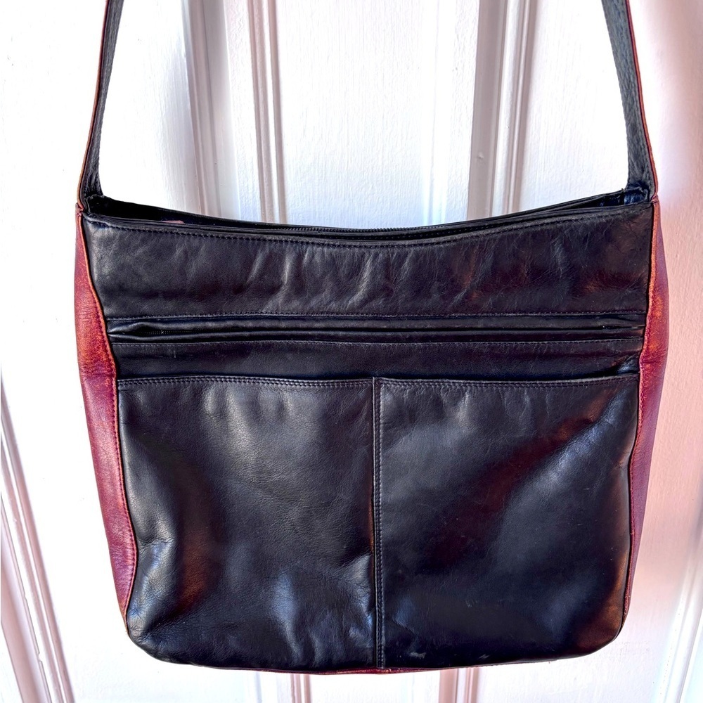 Derek Alexander Brown Black Women’s Multi Pocket Leather Crossbody Purse